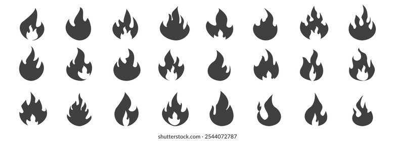 Fire illustration in flat style, set of fire vector icons. fire warning sign