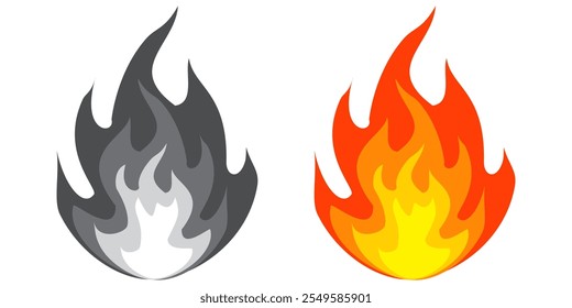 Fire illustration in flat style, set of fire vector icons. fire warning sign