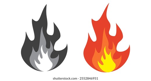 Fire illustration in flat style, set of fire vector icons. fire warning sign