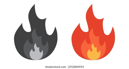 Fire illustration in flat style, set of fire vector icons. fire warning sign