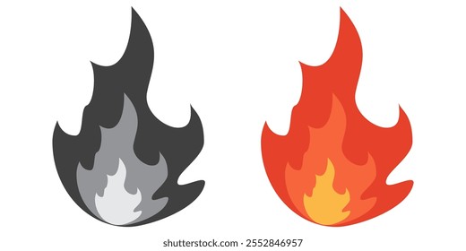 Fire illustration in flat style, set of fire vector icons. fire warning sign