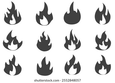 Fire illustration in flat style, set of fire vector icons. fire warning sign