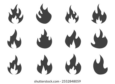 Ilustración de fuego en estilo plano, conjunto de iconos de vectores de fuego. señal de advertencia de fuego