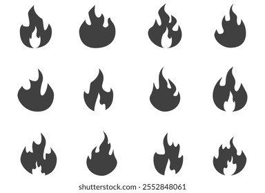 Feuergrafik im flachen Stil, Satz von Feuervektorsymbolen. Brandmeldezeichen