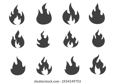 Fire illustration in flat style, set of fire vector icons. fire warning sign
