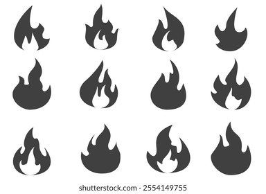 Fire illustration in flat style, set of fire vector icons. fire warning sign