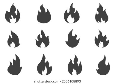 Fire illustration in flat style, set of fire vector icons. fire warning sign