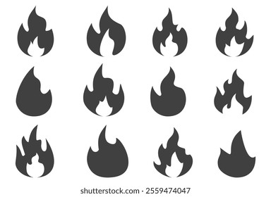 Fire illustration in flat style, set of fire vector icons. fire warning sign