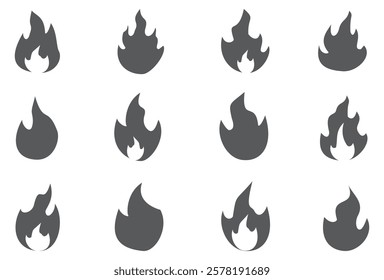 Fire illustration in flat style, set of fire vector icons. fire warning sign