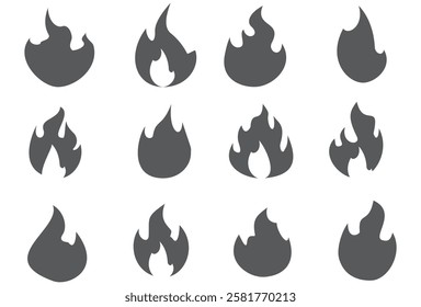 Fire illustration in flat style, set of fire vector icons. fire warning sign
