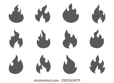 Fire illustration in flat style, set of fire vector icons. fire warning sign
