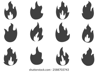 Fire illustration in flat style, set of fire vector icons. fire warning sign