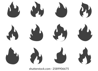 Fire illustration in flat style, set of fire vector icons. fire warning sign