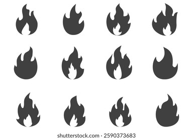 Fire illustration in flat style, set of fire vector icons. fire warning sign.