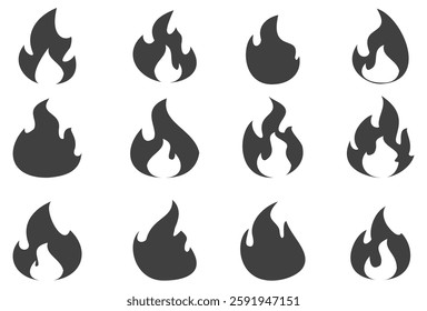 Fire illustration in flat style, set of fire vector icons. fire warning sign.
