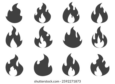 Fire illustration in flat style, set of fire vector icons. fire warning sign.