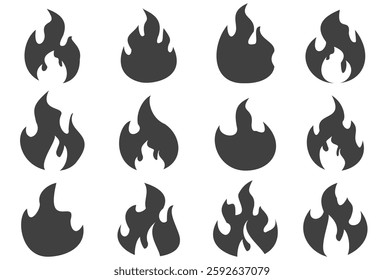 Fire illustration in flat style, set of fire vector icons. fire warning sign.