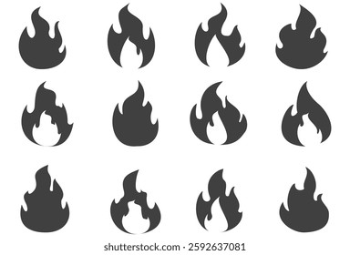 Fire illustration in flat style, set of fire vector icons. fire warning sign.