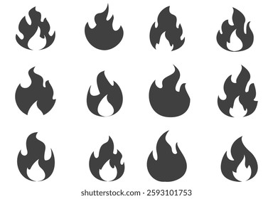 Fire illustration in flat style, set of fire vector icons. fire warning sign.