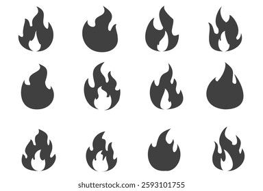 Fire illustration in flat style, set of fire vector icons. fire warning sign.