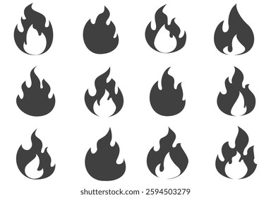 Fire illustration in flat style, set of fire vector icons. fire warning sign.