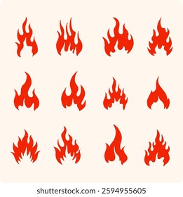 Fire illustration in flat style, set of fire vector icons. fire warning sign charcoal or pencil drawn illustration