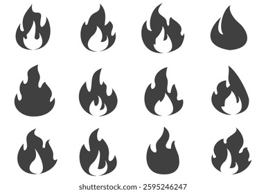 Fire illustration in flat style, set of fire vector icons. fire warning sign.