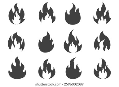 Fire illustration in flat style, set of fire vector icons. fire warning sign