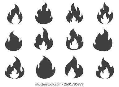 Fire illustration in flat style, set of fire vector icons. fire warning sign