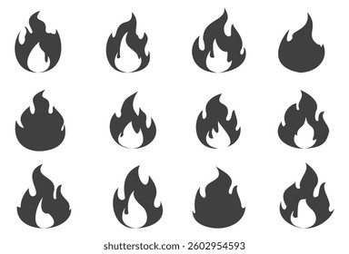 Fire illustration in flat style, set of fire vector icons. fire warning sign