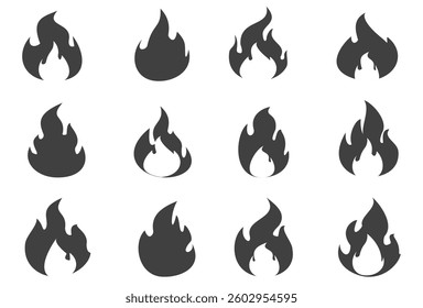 Fire illustration in flat style, set of fire vector icons. fire warning sign