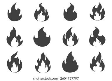 Fire illustration in flat style, set of fire vector icons. fire warning sign