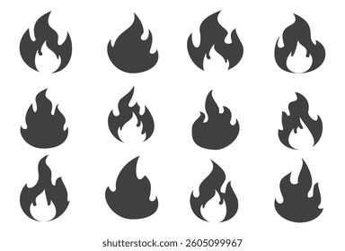 Fire illustration in flat style, set of fire vector icons. fire warning sign