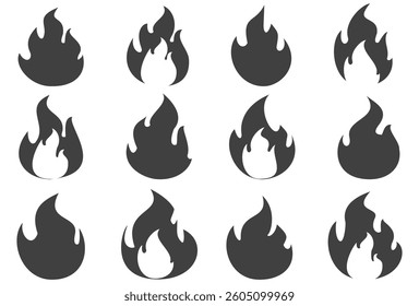 Fire illustration in flat style, set of fire vector icons. fire warning sign