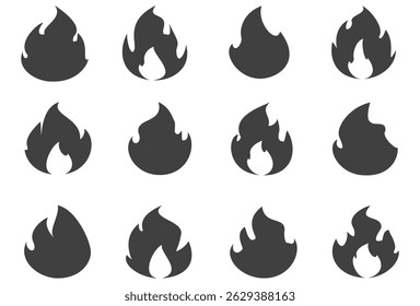 Fire illustration in flat style, set of fire vector icons. fire warning sign