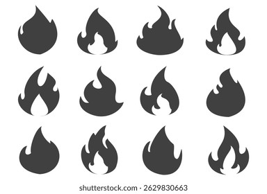 Fire illustration in flat style, set of fire vector icons. fire warning sign