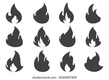 Fire illustration in flat style, set of fire vector icons. fire warning sign