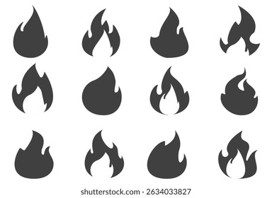 Fire illustration in flat style, set of fire vector icons. fire warning sign