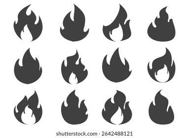 Fire illustration in flat style, set of fire vector icons. fire warning sign