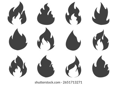 Ilustración de fuego en estilo plano, conjunto de iconos de vectores de fuego. señal de advertencia de fuego