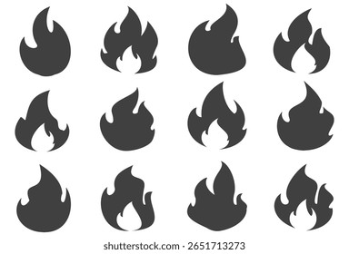 Fire illustration in flat style, set of fire vector icons. fire warning sign