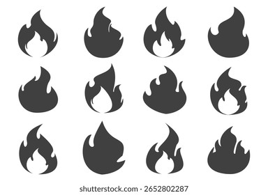 Fire illustration in flat style, set of fire vector icons. fire warning sign