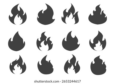 Fire illustration in flat style, set of fire vector icons. fire warning sign
