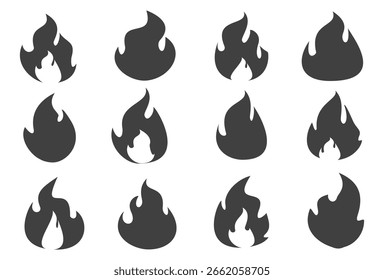 Ilustración de fuego en estilo plano, conjunto de iconos de vectores de fuego. señal de advertencia de fuego