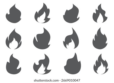 Ilustración de fuego en estilo plano, conjunto de iconos de vectores de fuego. señal de advertencia de fuego
