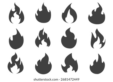 Ilustración de fuego en estilo plano, conjunto de iconos de vectores de fuego. señal de advertencia de fuego