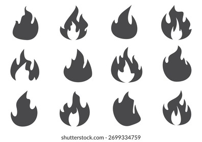 Fire illustration in flat style, set of fire vector icons. fire warning sign