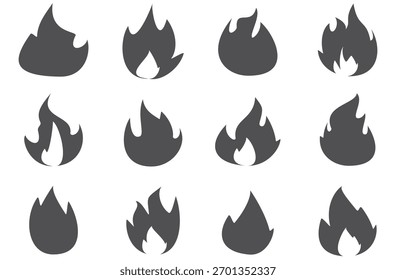 Feuergrafik im flachen Stil, Satz von Feuervektorsymbolen. Brandmeldezeichen