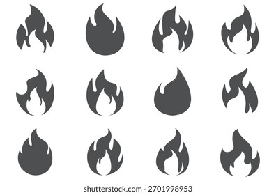 Ilustración de fuego en estilo plano, conjunto de iconos de vectores de fuego. señal de advertencia de fuego