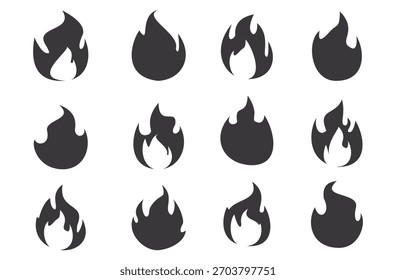 Fire illustration in flat style, set of fire vector icons. fire warning sign